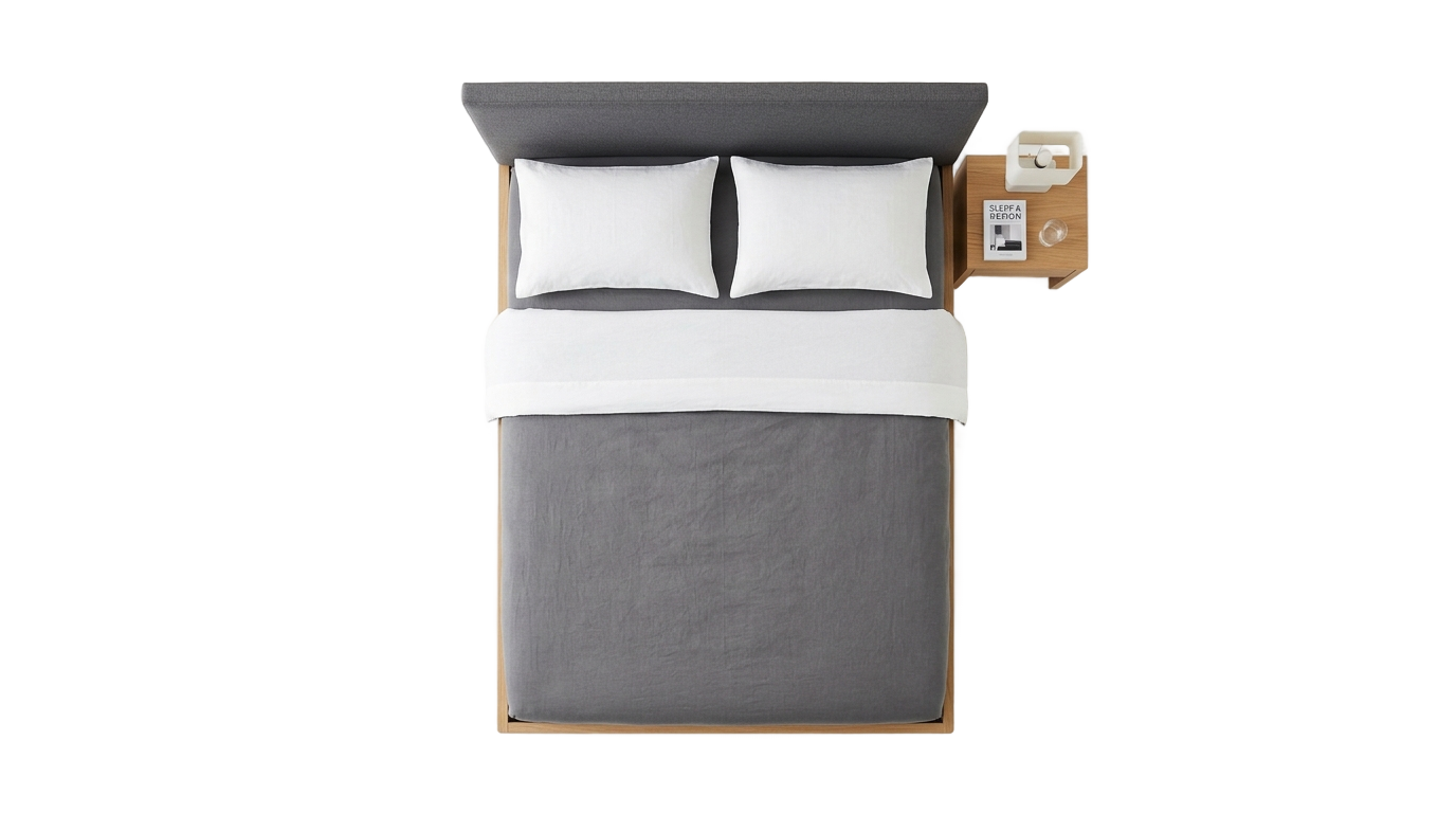 bed with side table top view png for photoshop PNG transparent background