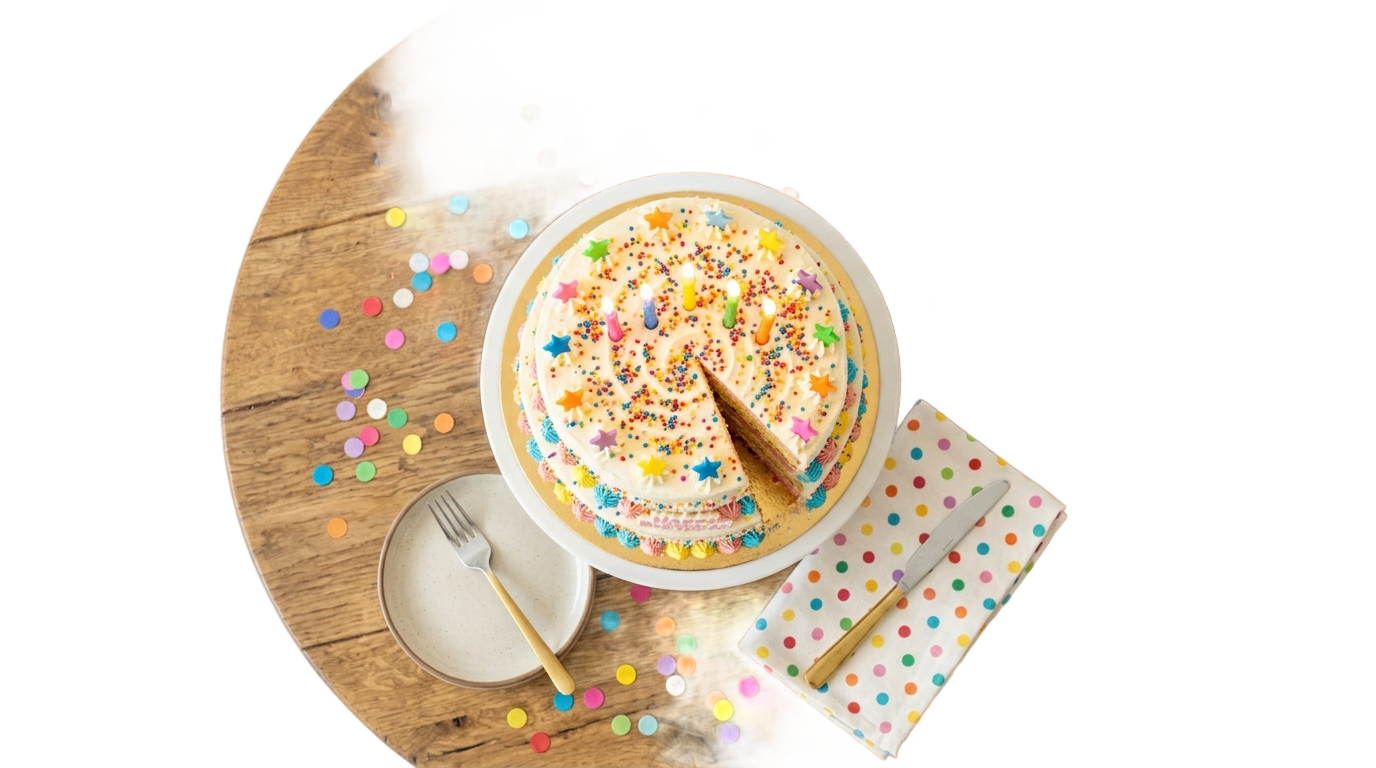 birthday cake on table png PNG transparent background