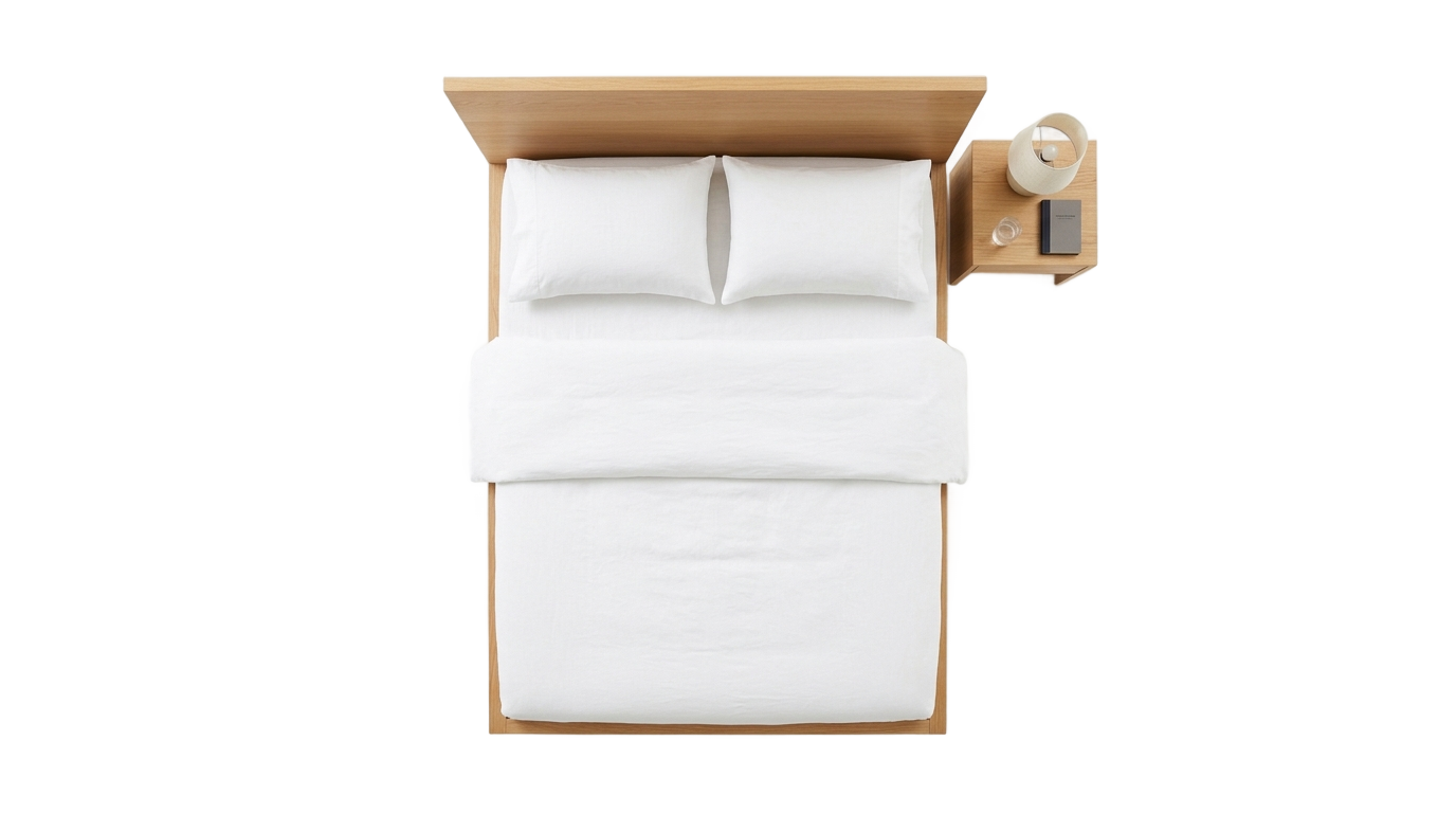 bed with side table top view png for photoshop PNG transparent background