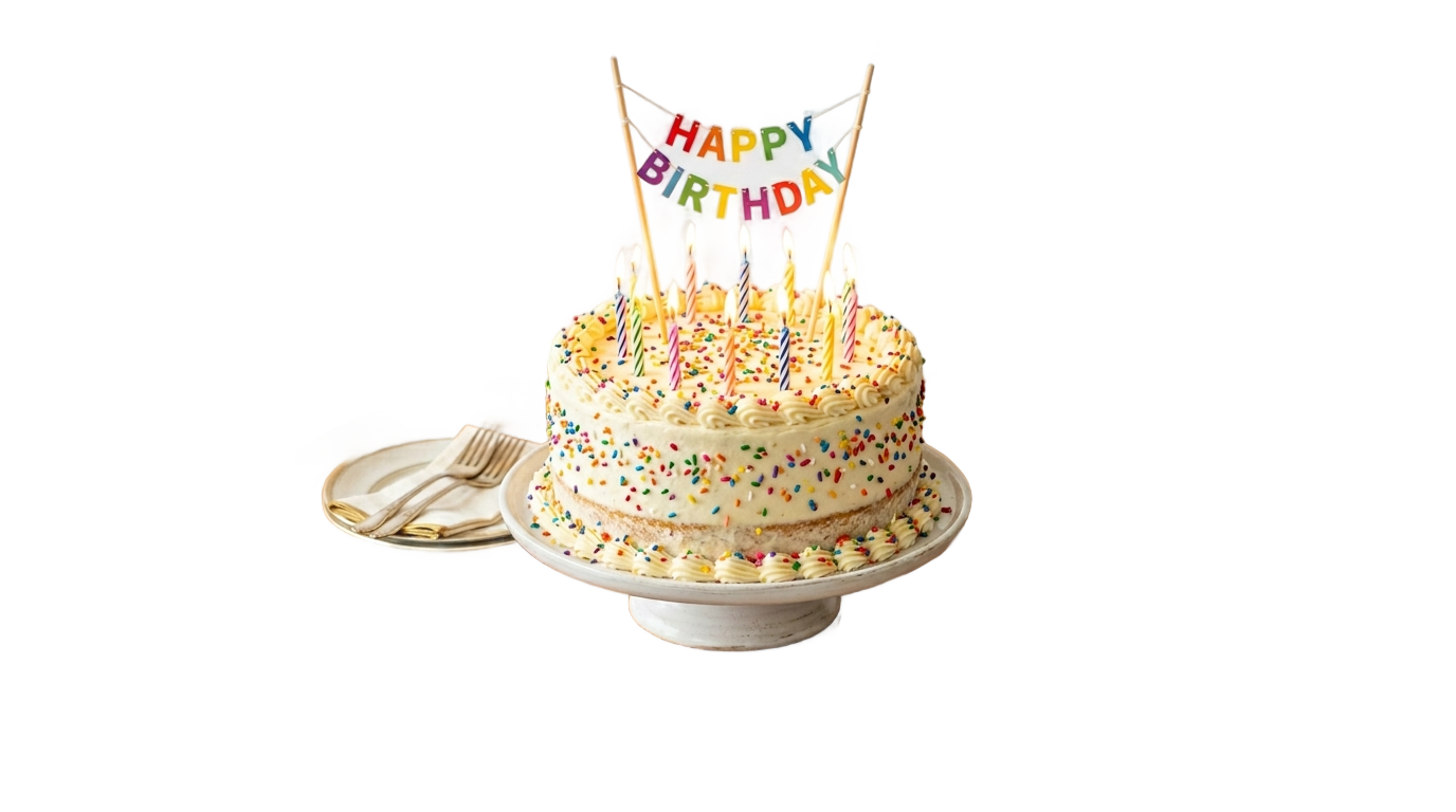 birthday cake on table png PNG transparent background