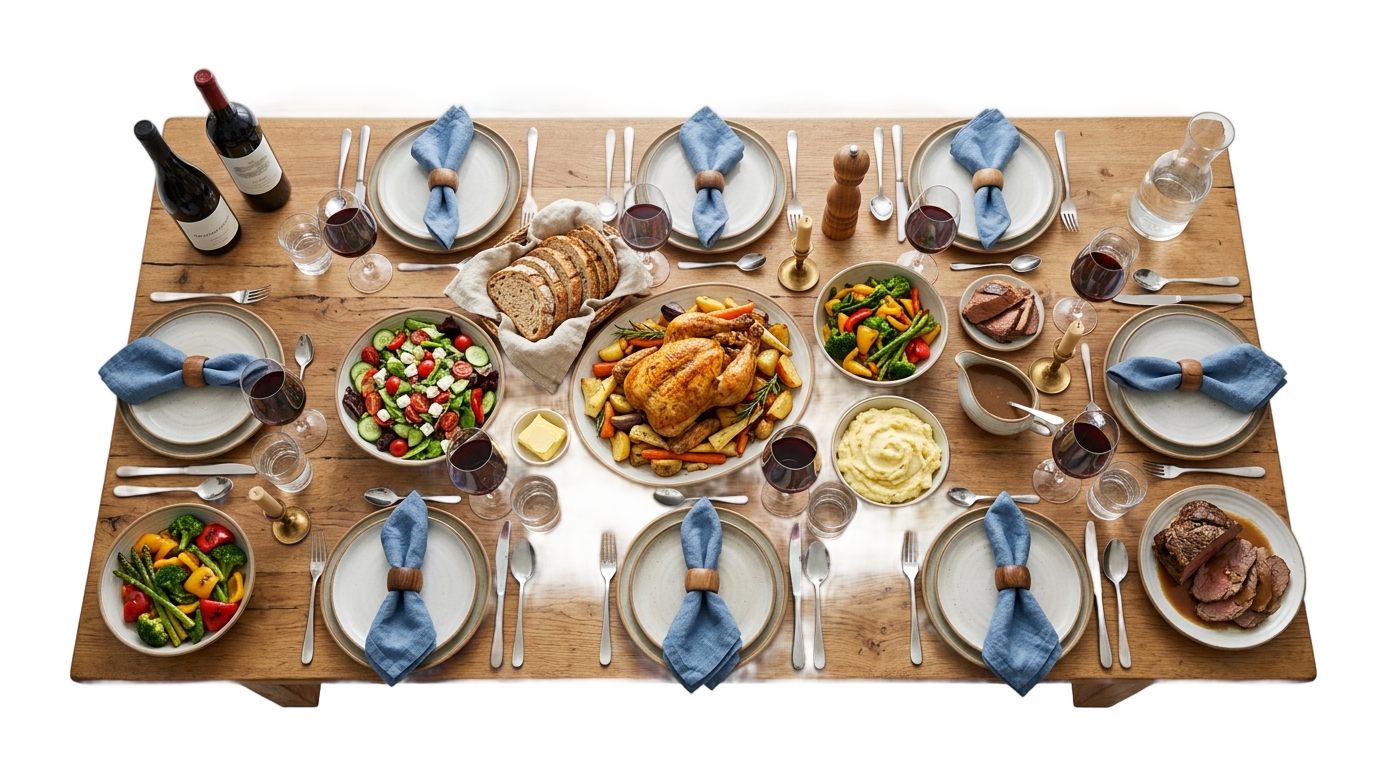 dinner table with food png PNG transparent background