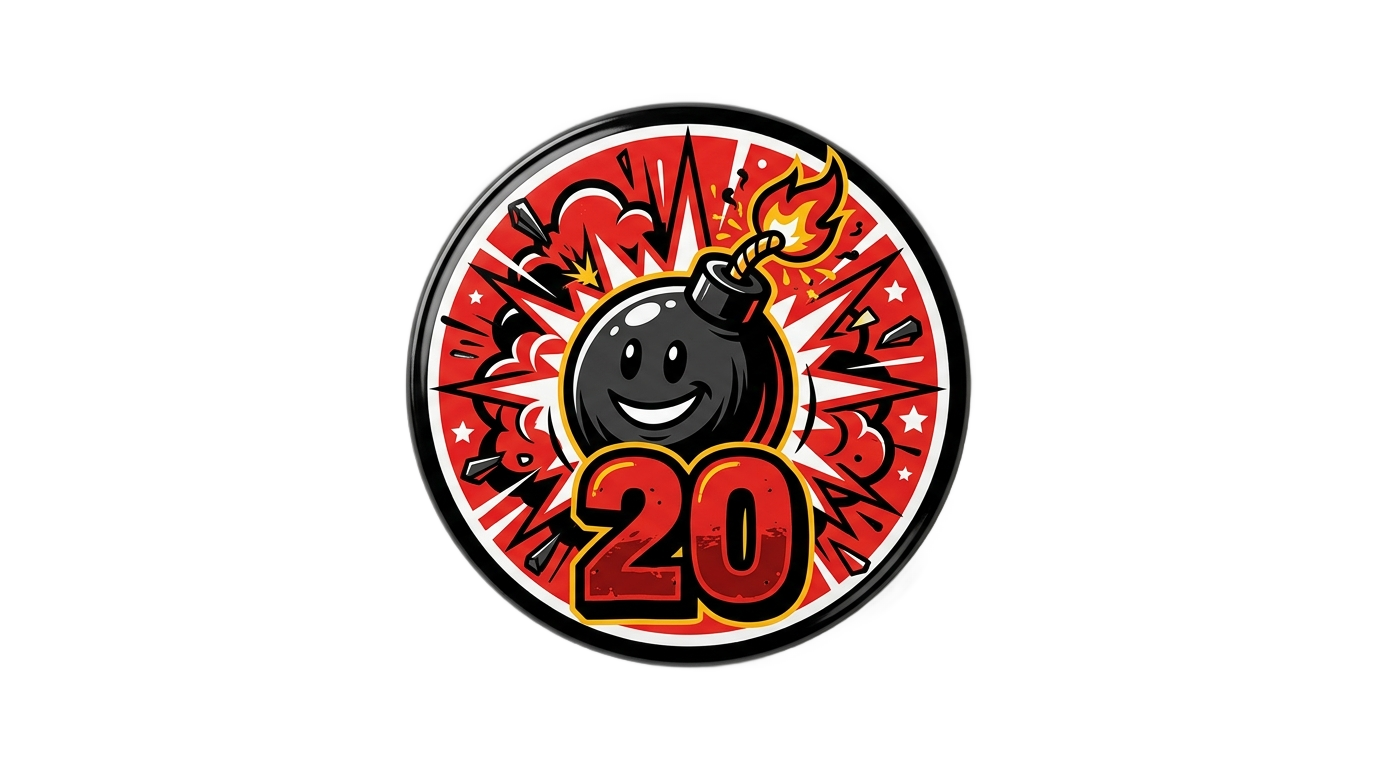 20 bomb badge png PNG transparent background