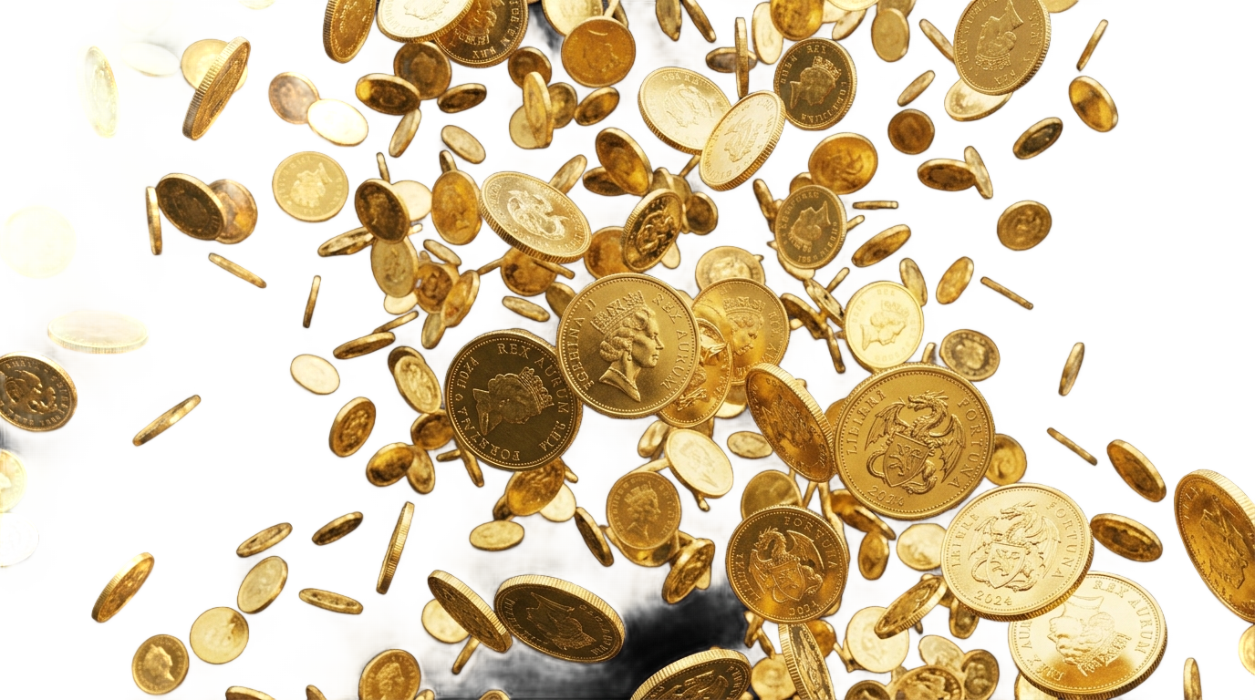 gold coin rain png PNG transparent background