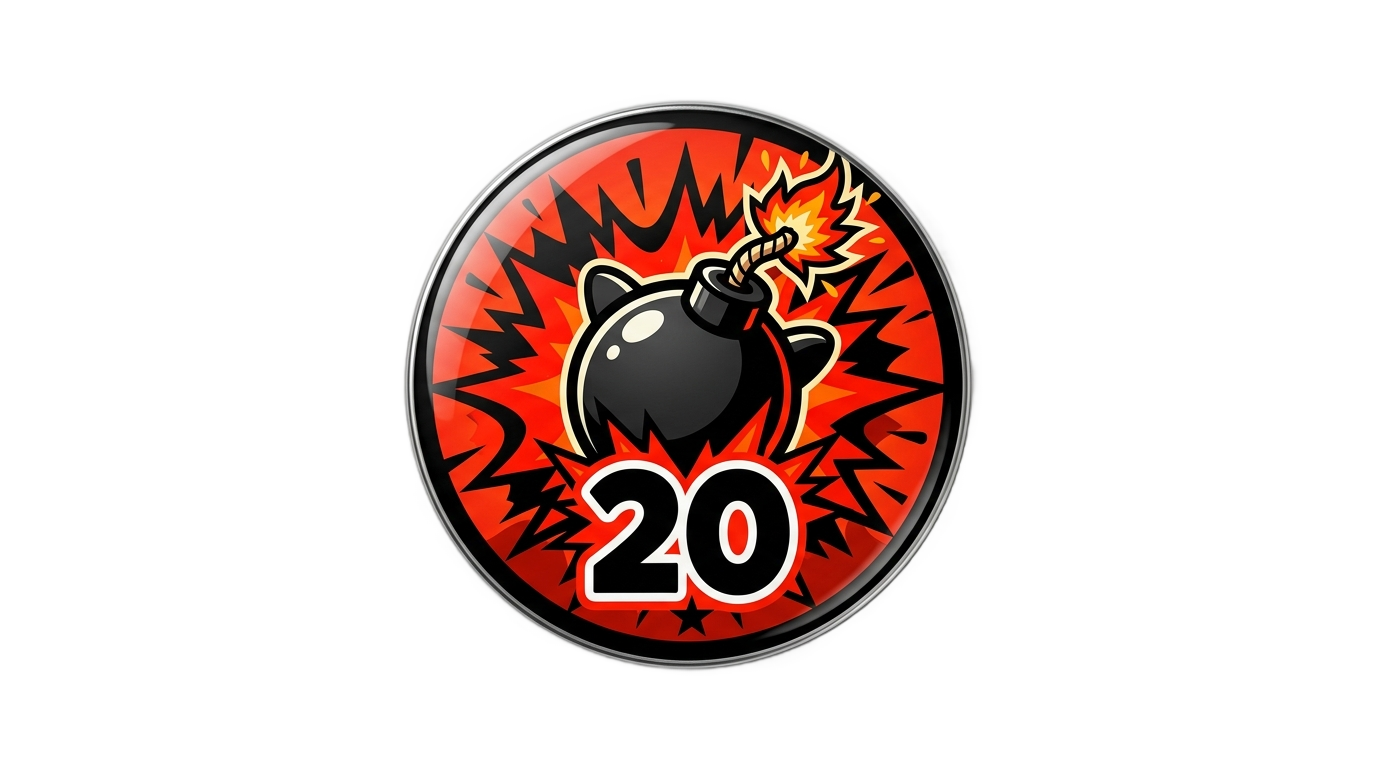 20 bomb badge png PNG transparent background