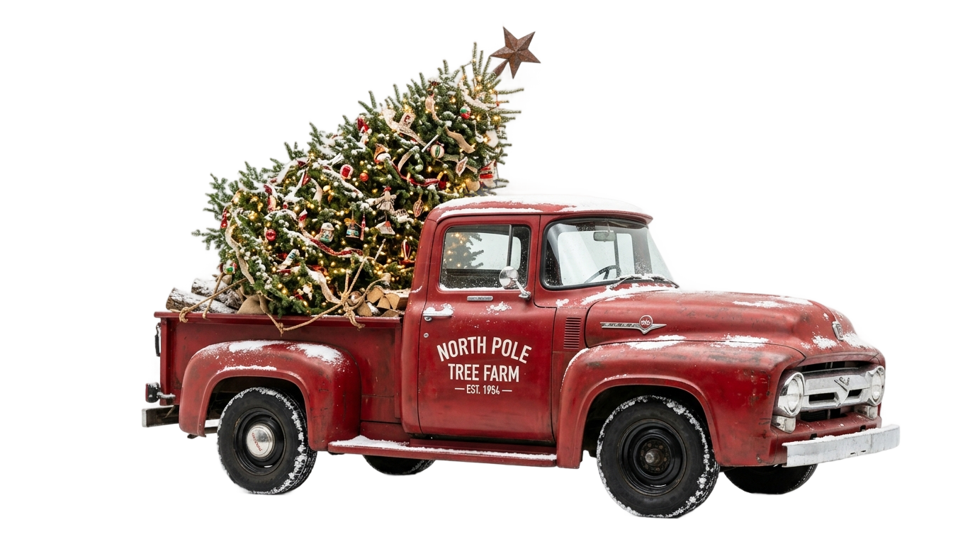 christmas truck with tree png PNG transparent background