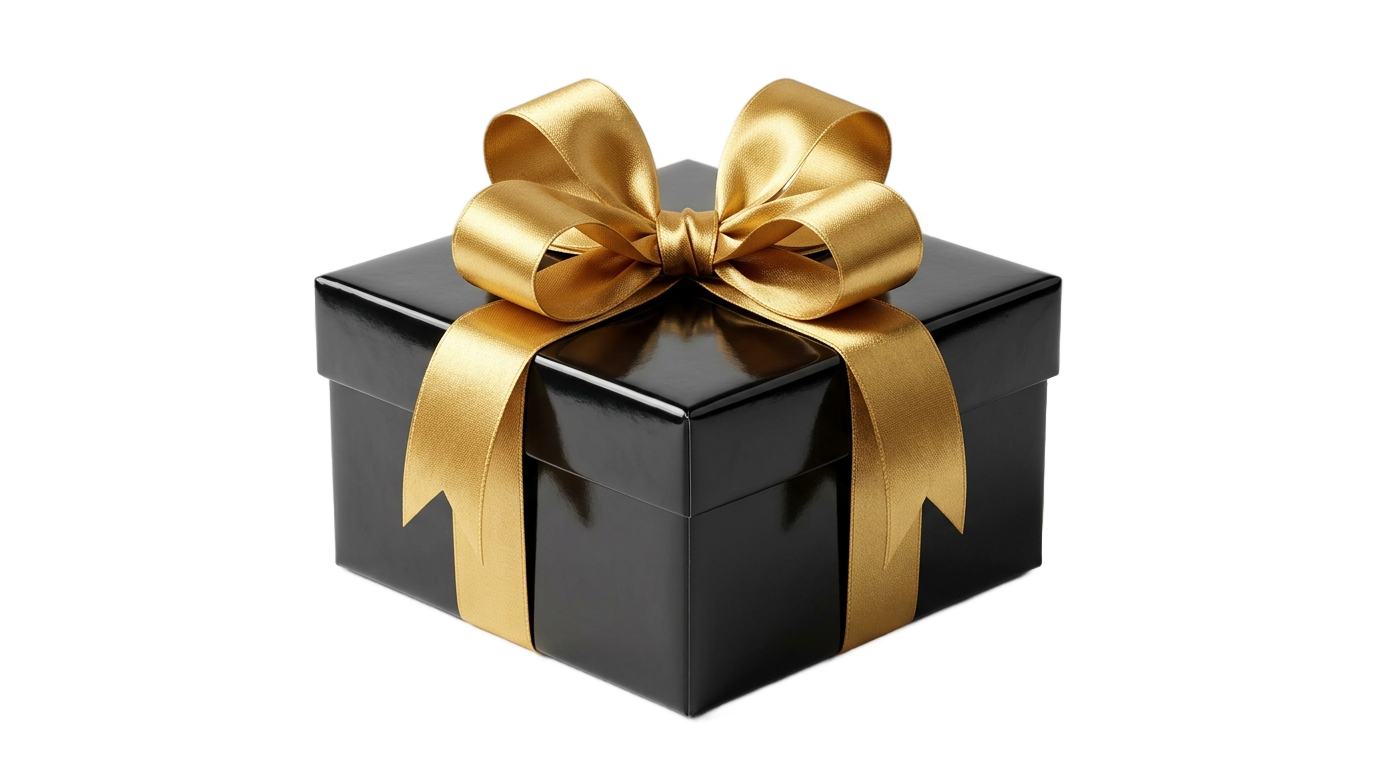 black and gold gift box png PNG transparent background