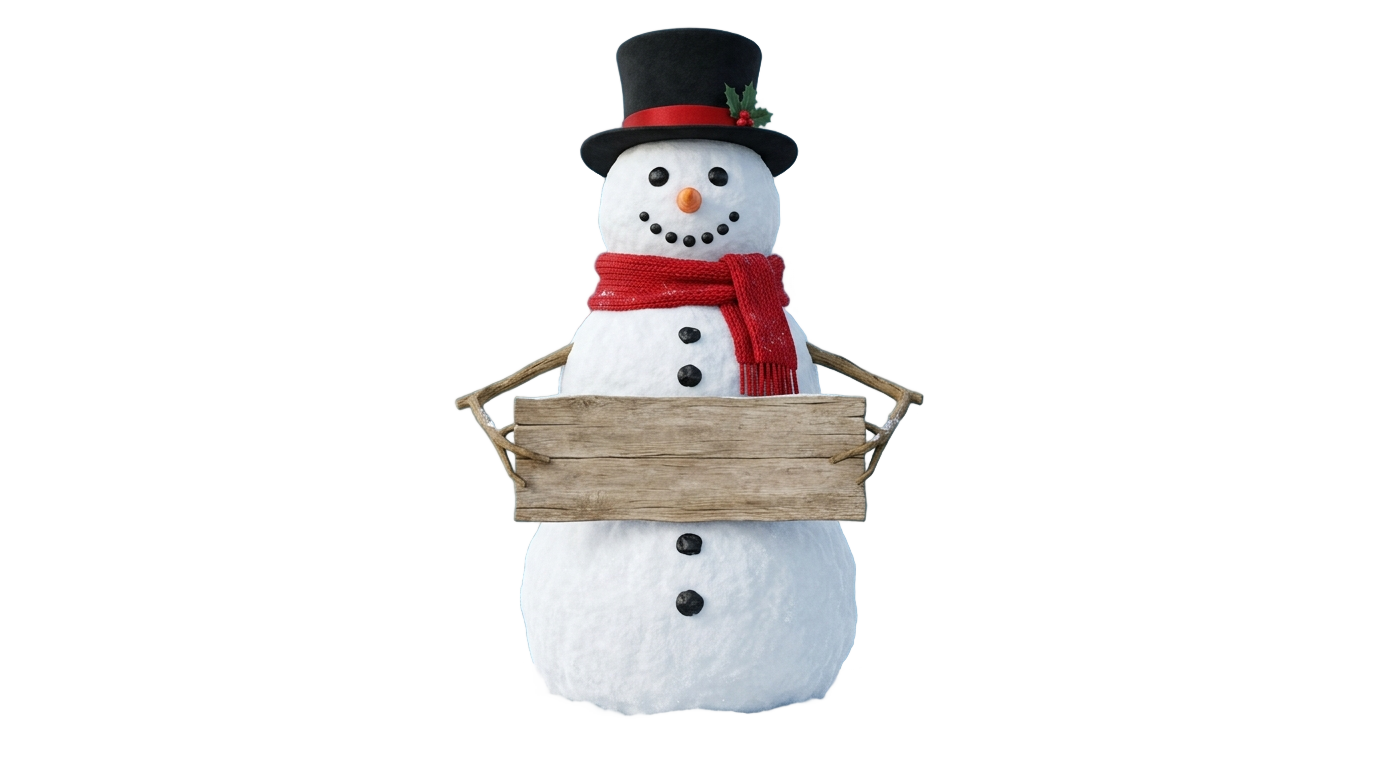 snowman holding sign png PNG transparent background