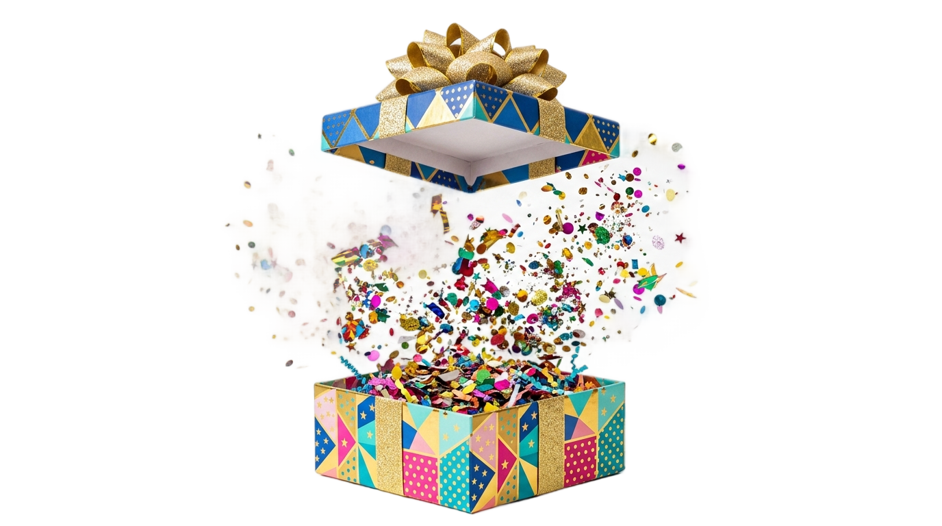 surprise open gift box png PNG transparent background