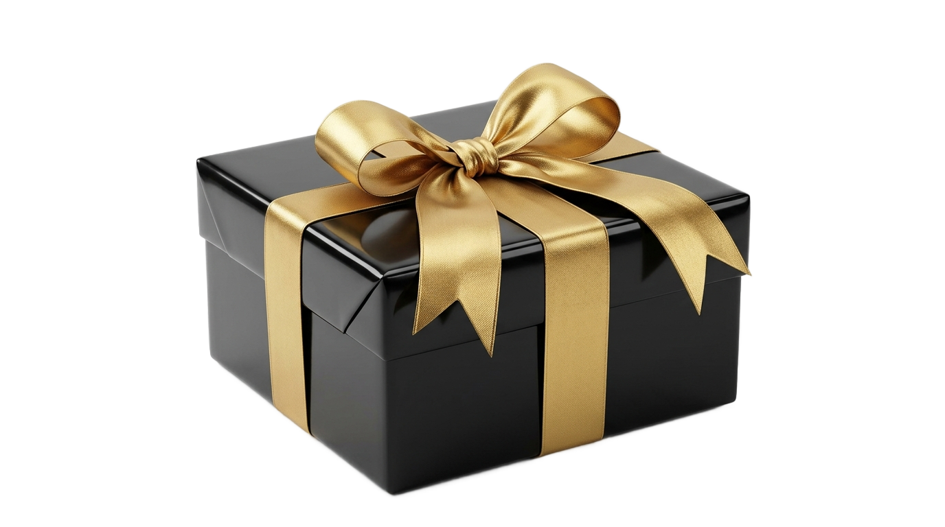 black and gold gift box png PNG transparent background
