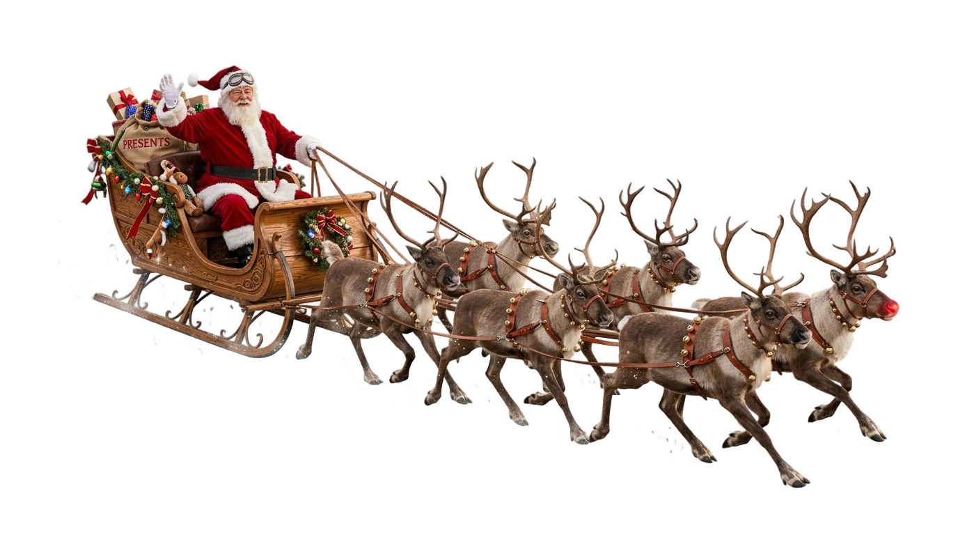 santa flying sleigh png PNG transparent background
