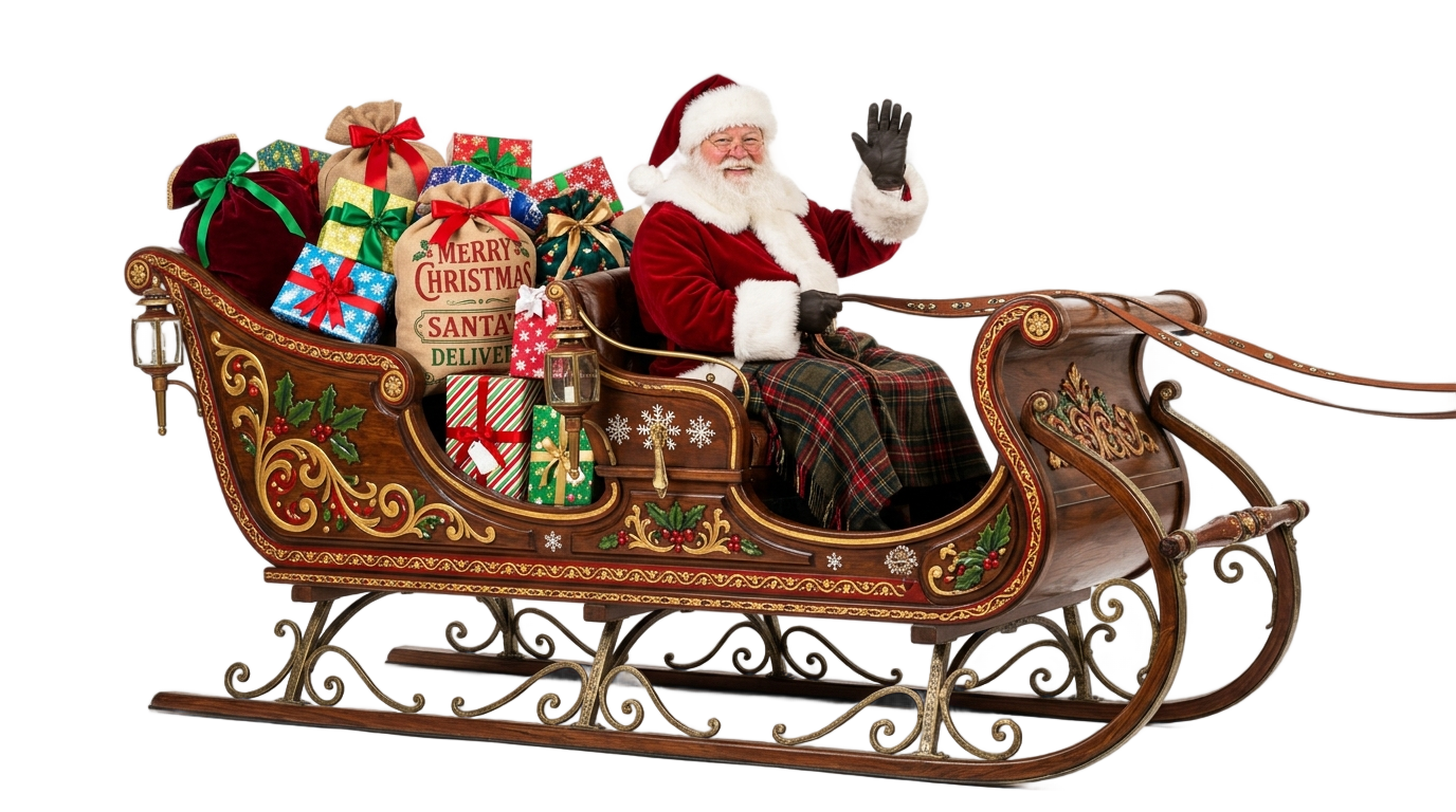 santa and his sleigh png PNG transparent background