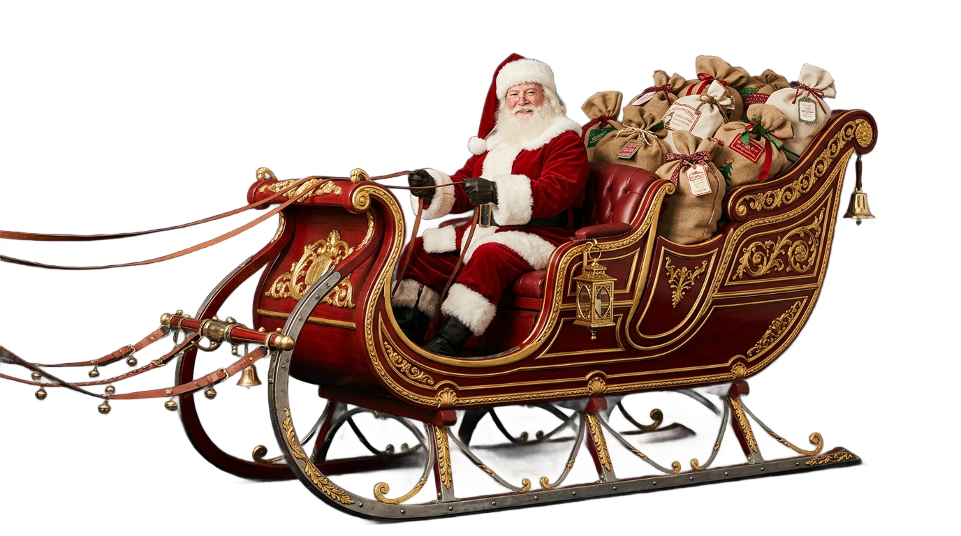 santa on his sleigh png PNG transparent background
