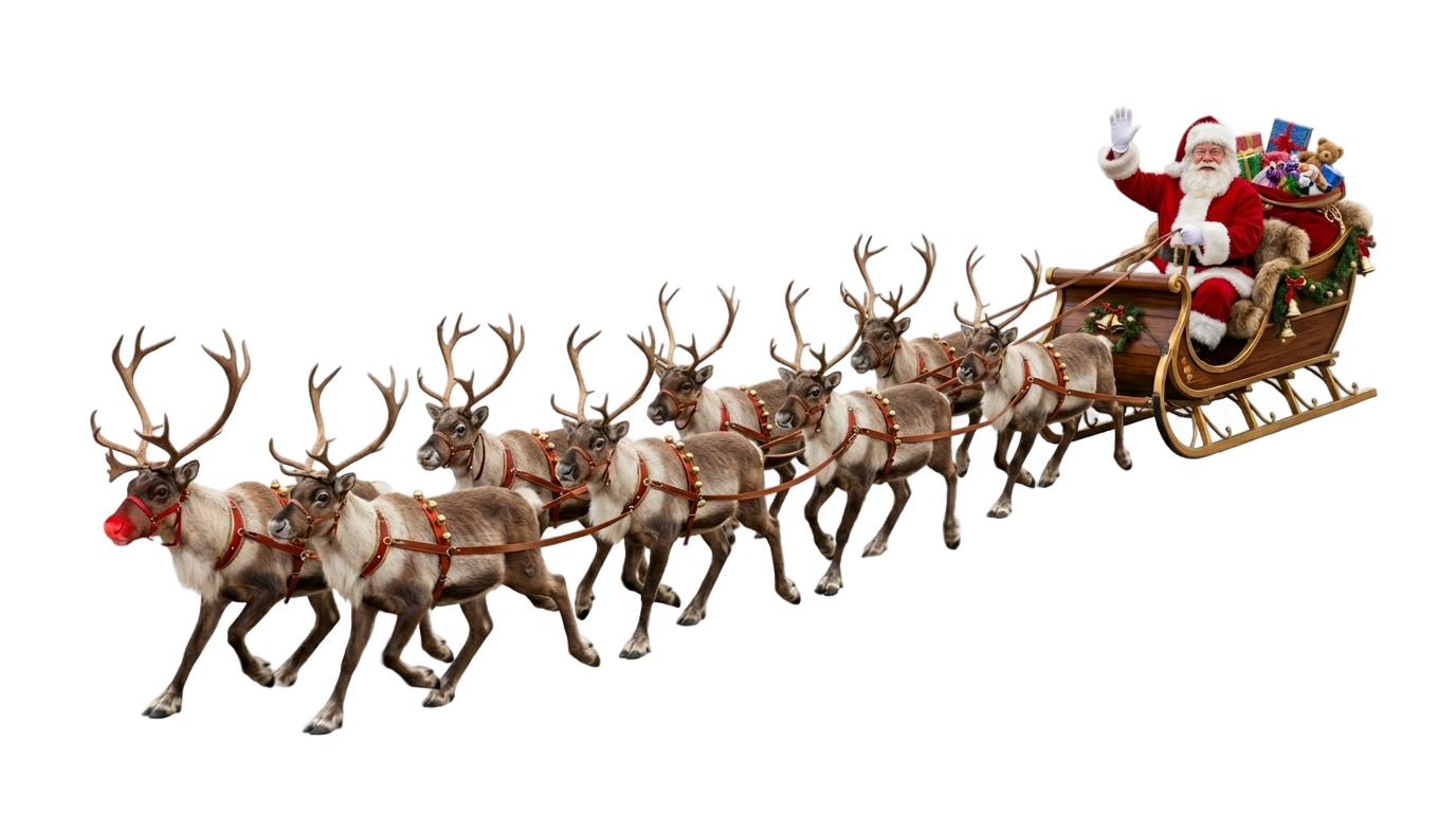 santa flying sleigh png PNG transparent background
