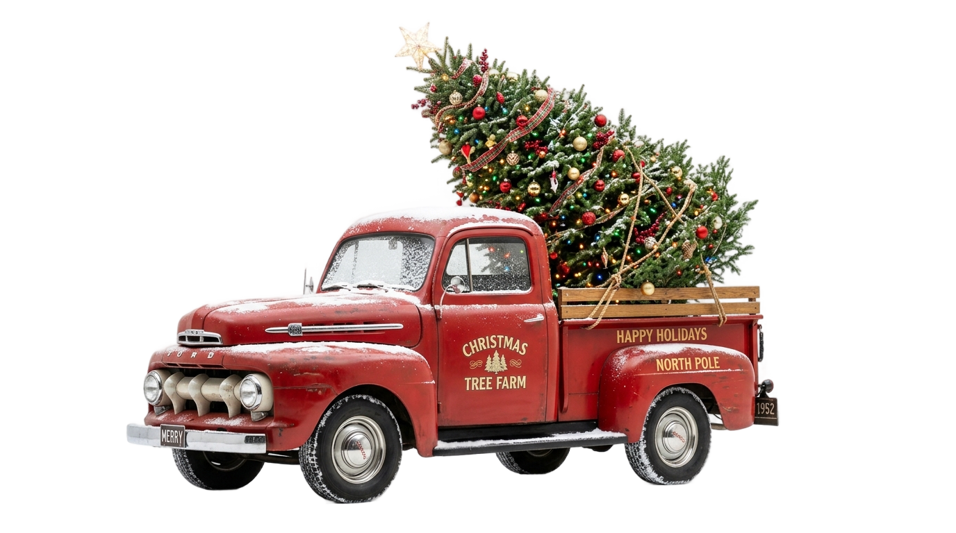 christmas truck with tree png PNG transparent background