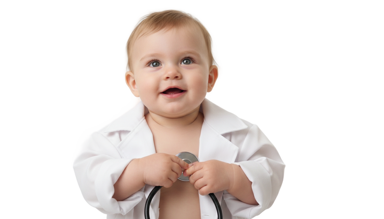baby with stethoscope png PNG transparent background