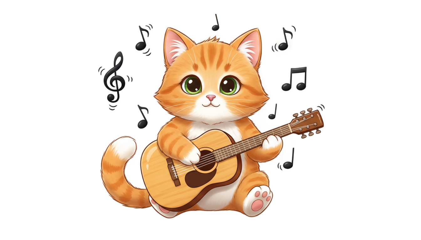 cat playing guitar png PNG transparent background