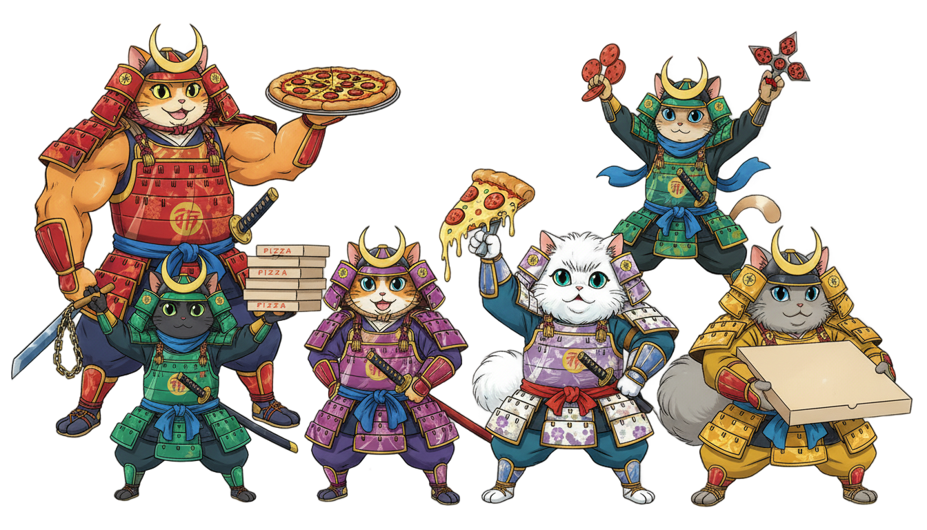 samurai pizza cats png PNG transparent background