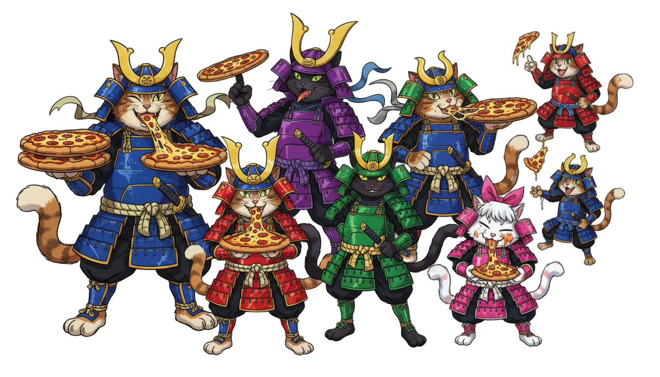 samurai pizza cats png PNG transparent background