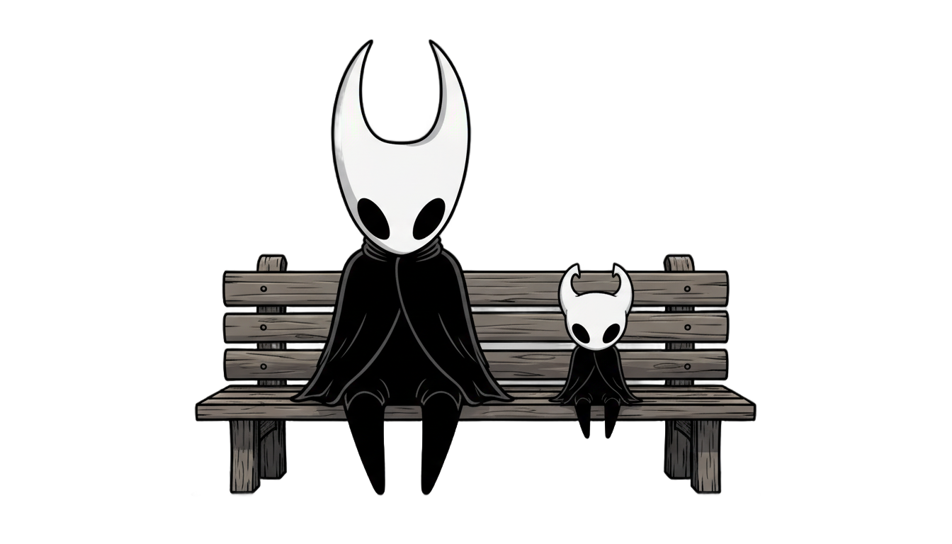 hollow knight sitting on bench png PNG transparent background