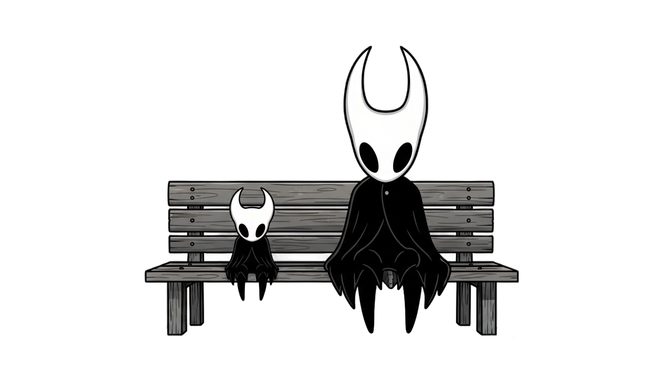 hollow knight sitting on bench png PNG transparent background