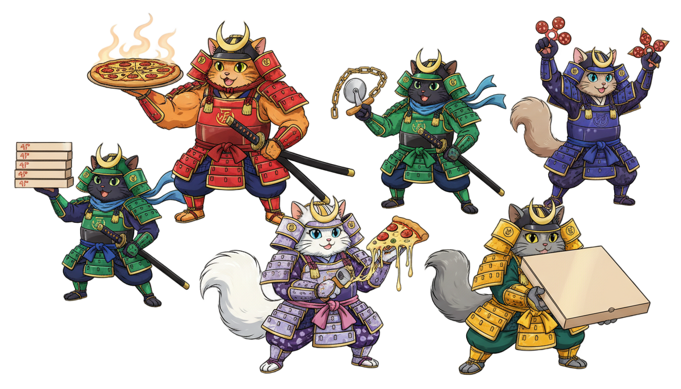 samurai pizza cats png PNG transparent background