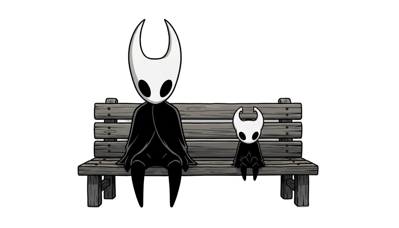 hollow knight sitting on bench png PNG transparent background