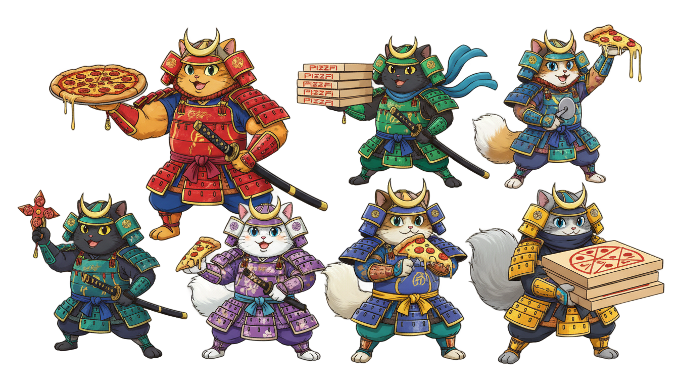 samurai pizza cats png PNG transparent background