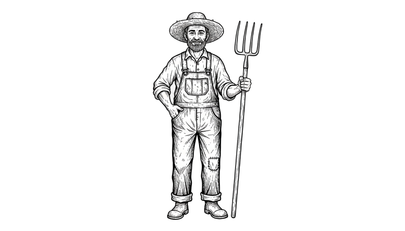 farmer png black and white PNG transparent background