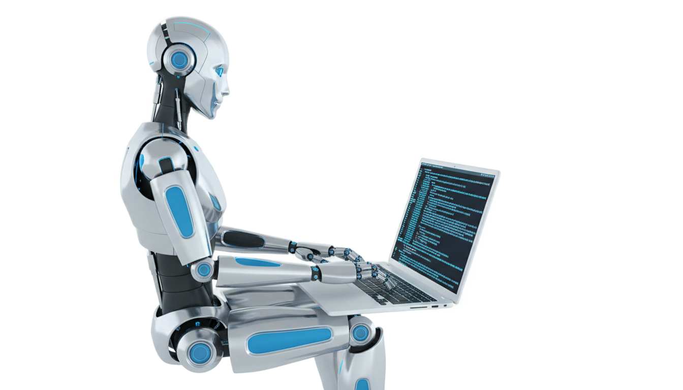robot with laptop png PNG transparent background