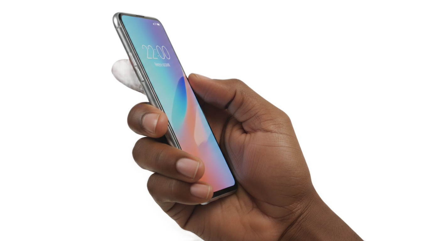 black hand holding phone png PNG transparent background