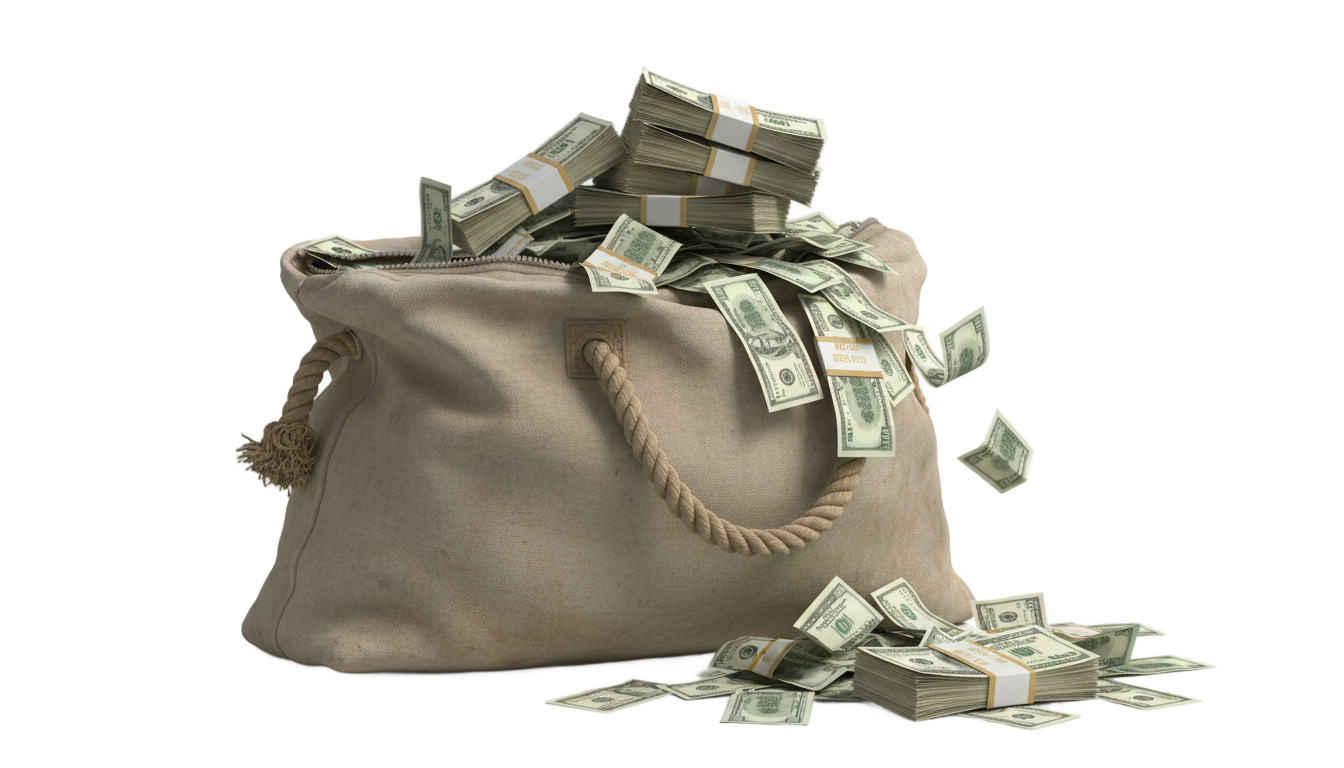 duffle bag of money png PNG transparent background
