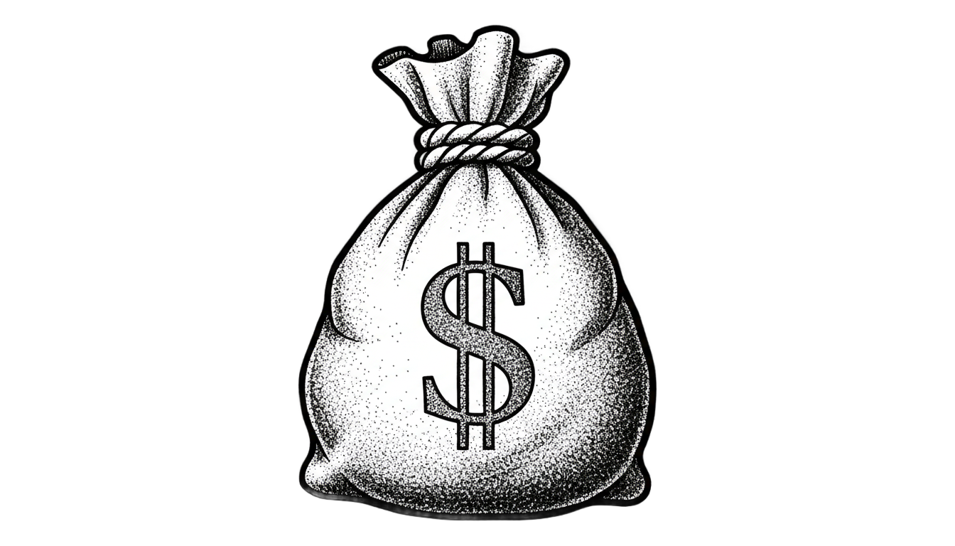 money bag png black and white PNG transparent background