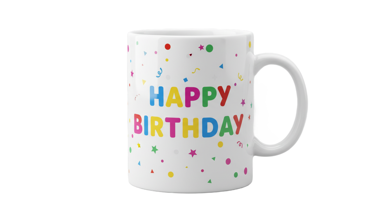happy birthday mug design png PNG transparent background