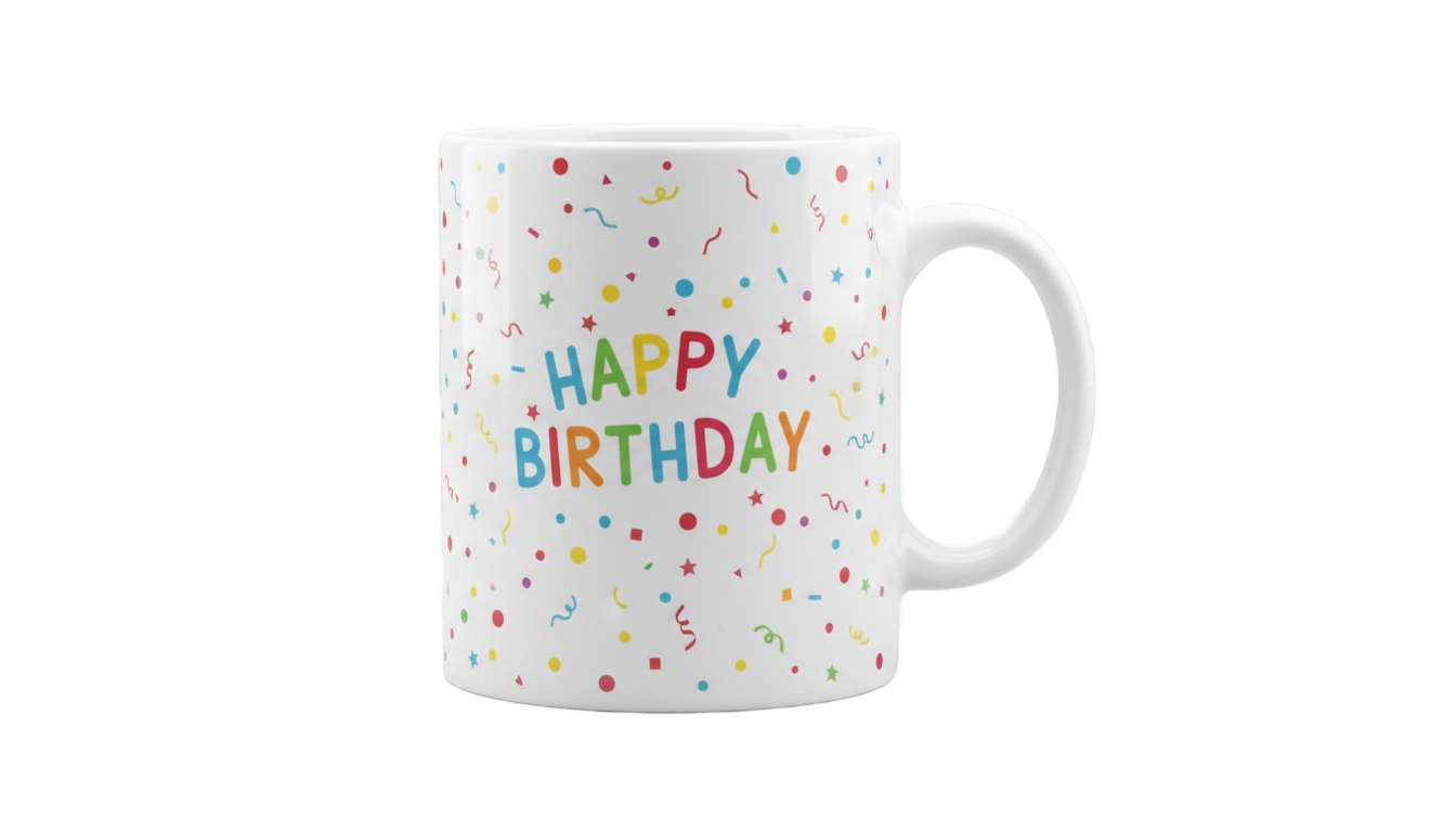 happy birthday mug design png PNG transparent background