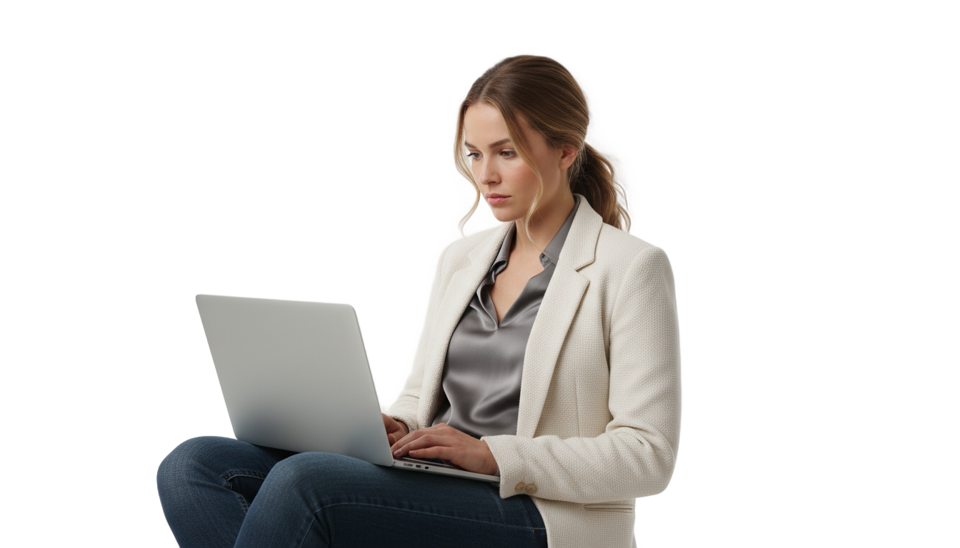 woman with laptop png PNG transparent background