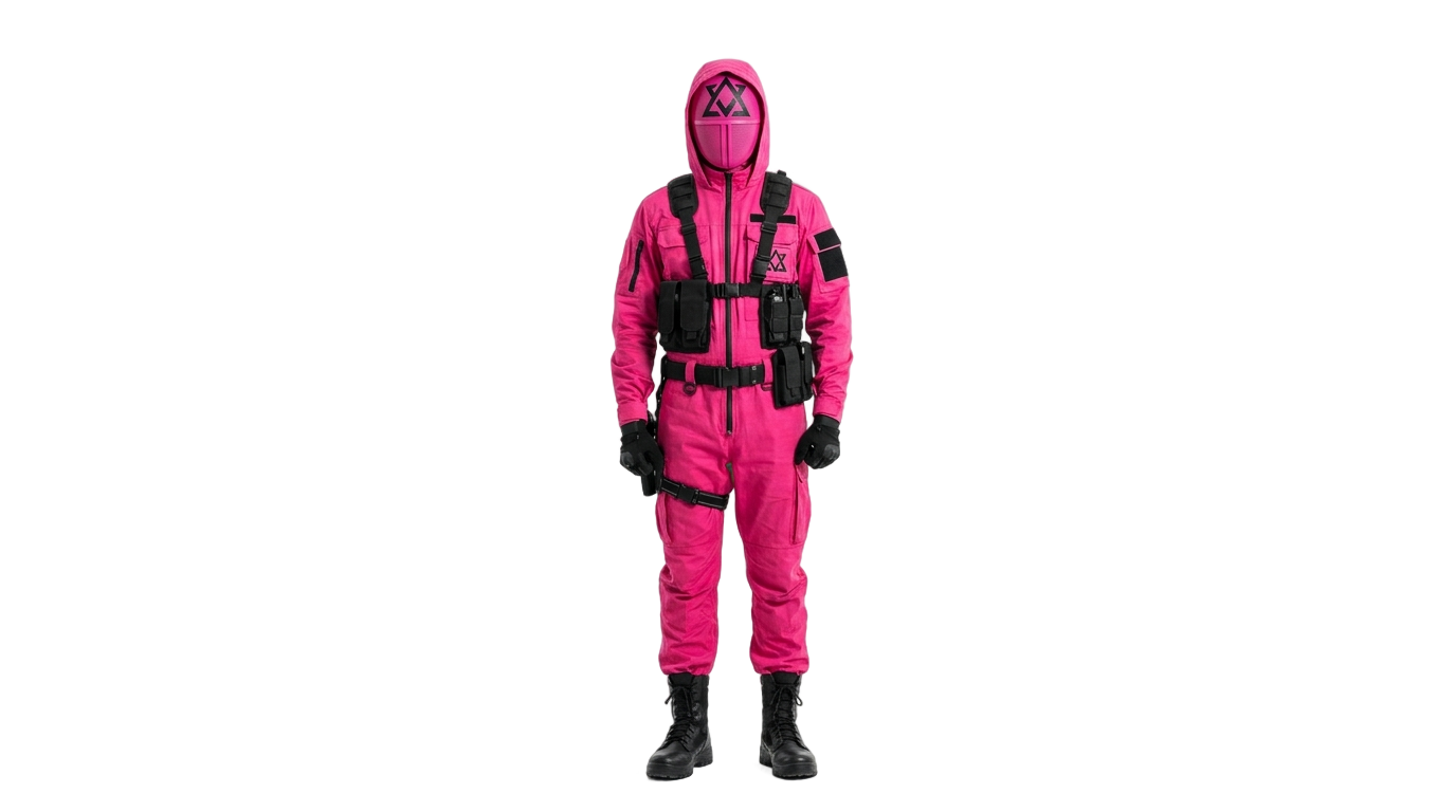 pink guard squid game png PNG transparent background