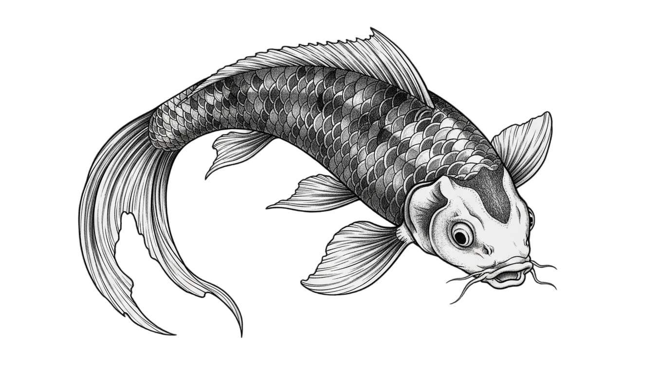 koi fish png black and white PNG transparent background