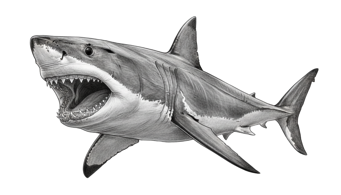 shark png black and white PNG transparent background