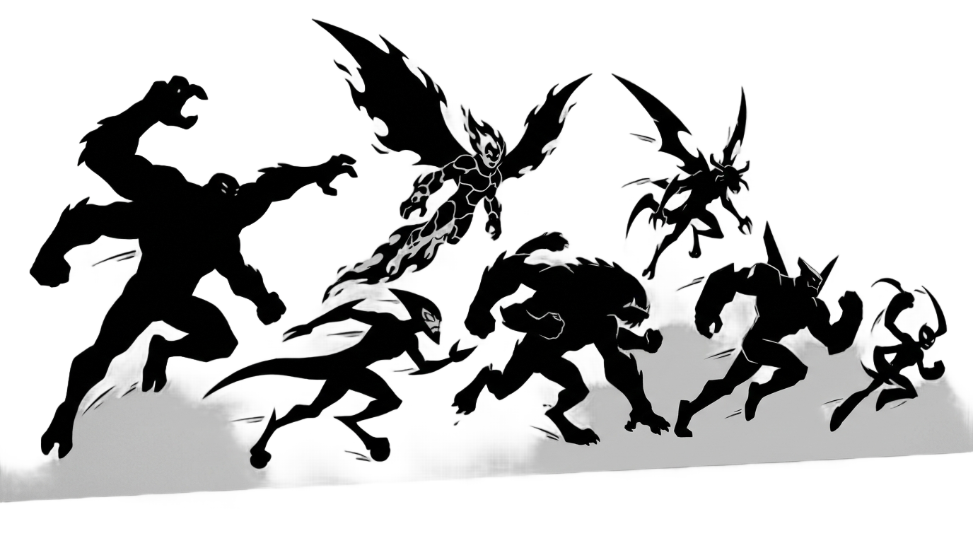 ben 10 alien silhouettes png PNG transparent background