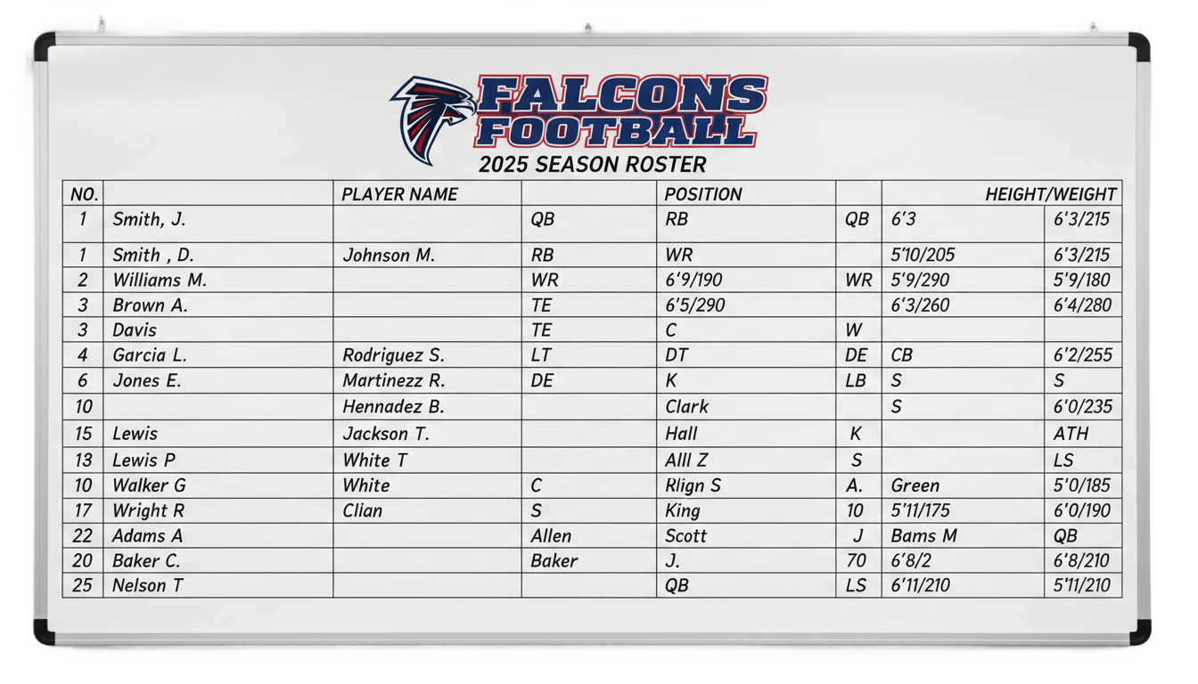 png football roster 2025 PNG transparent background