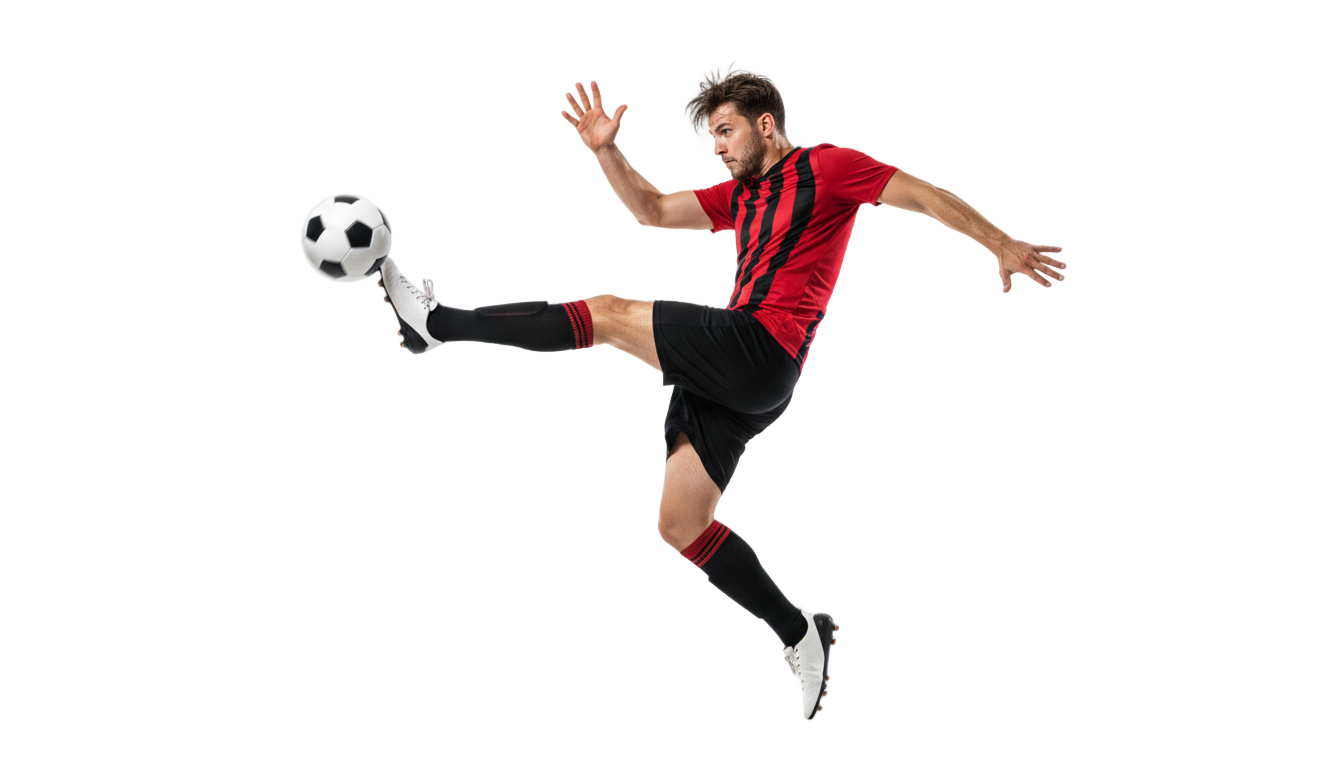 person kicking a soccer ball png PNG transparent background