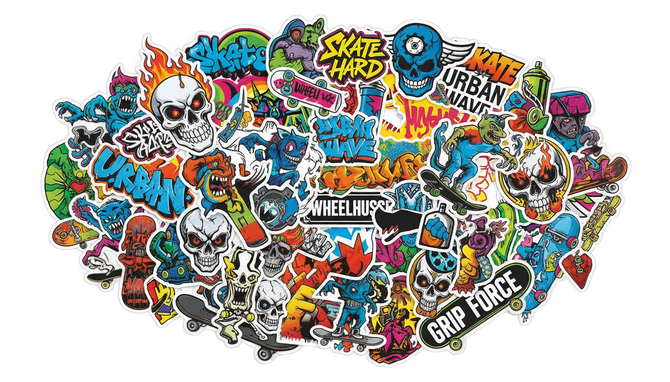 skateboard stickers png PNG transparent background