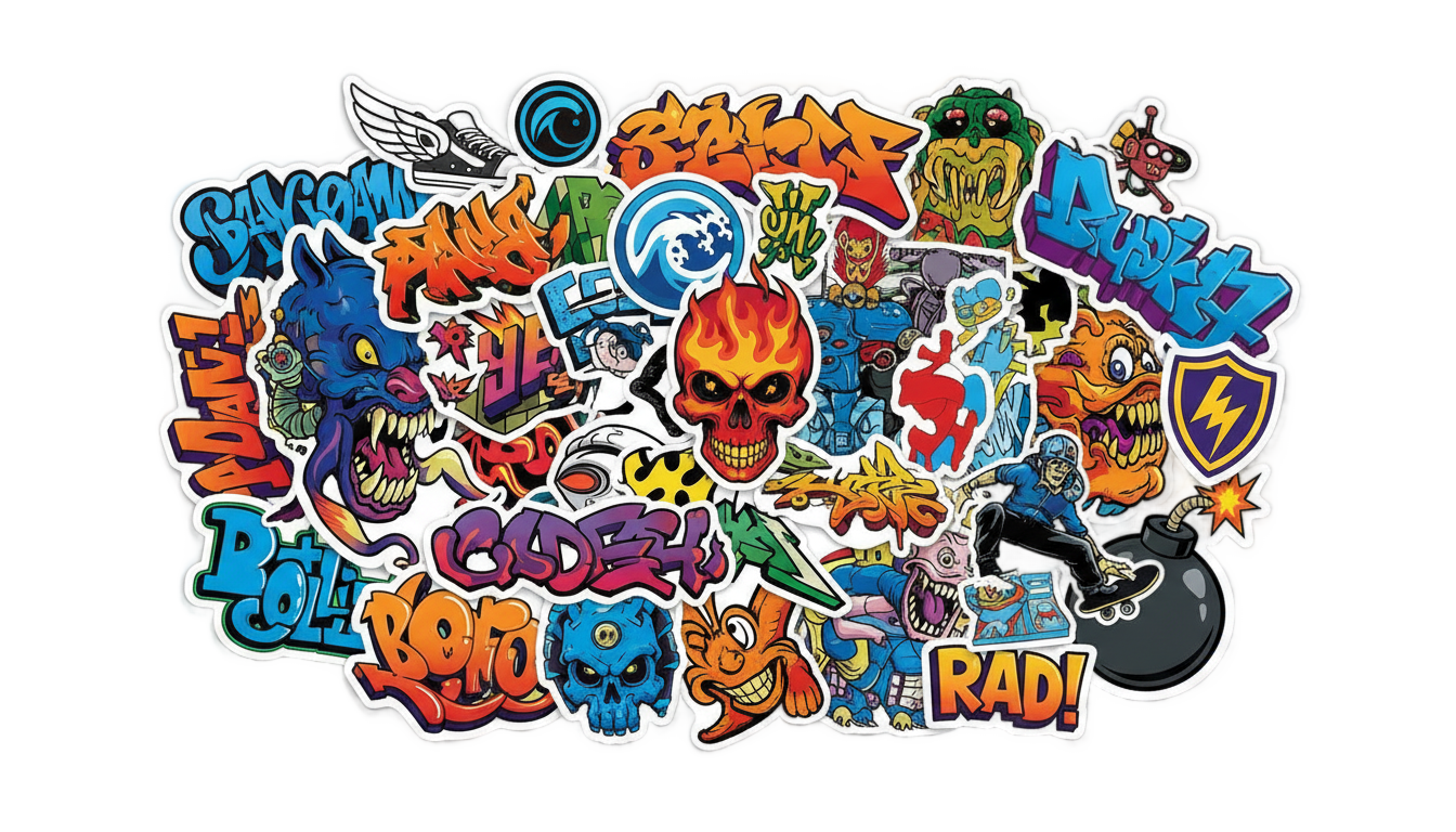 skateboard stickers png PNG transparent background