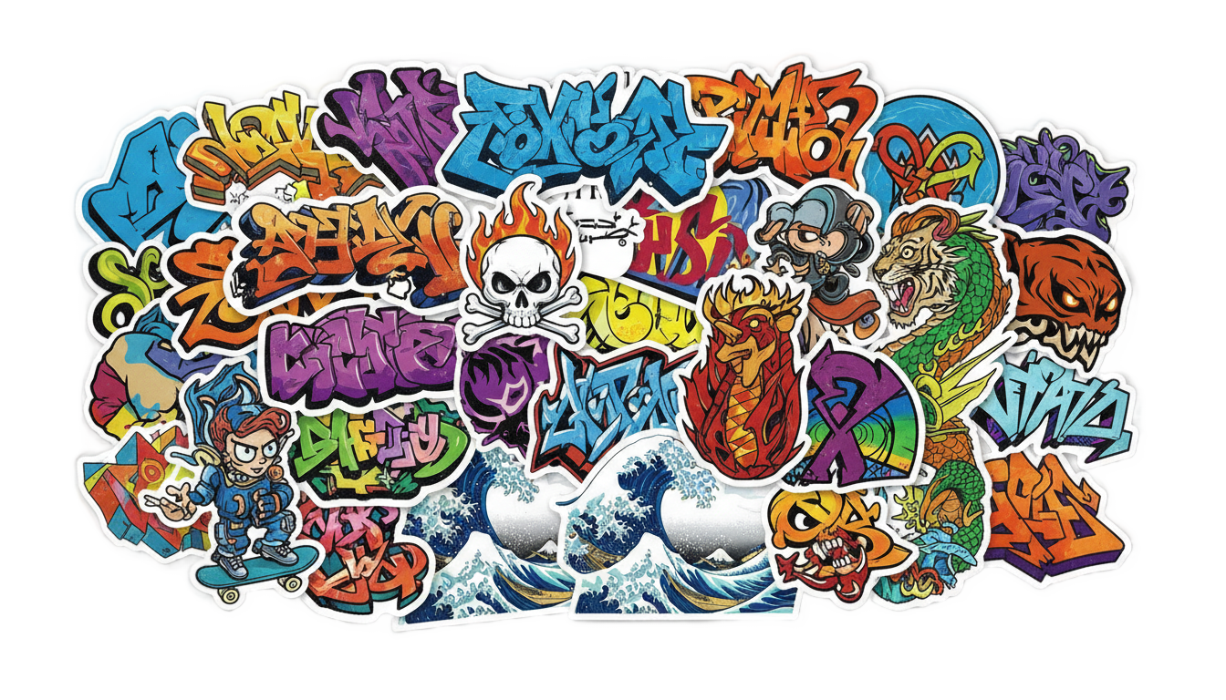 skateboard stickers png PNG transparent background