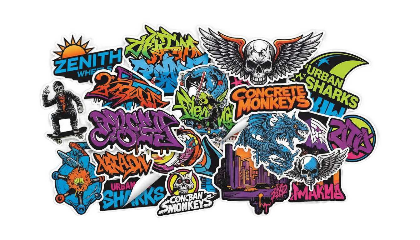 skateboard stickers png PNG transparent background