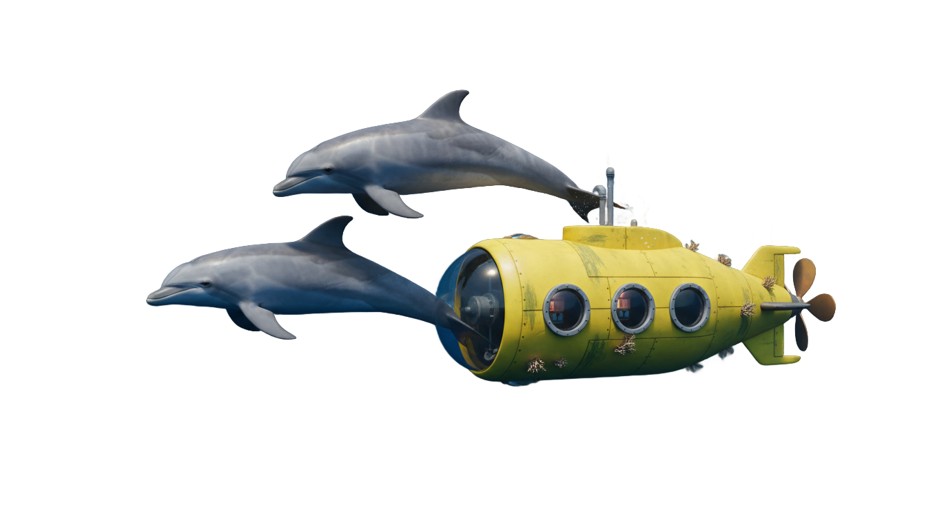 submarine dolphins png PNG transparent background