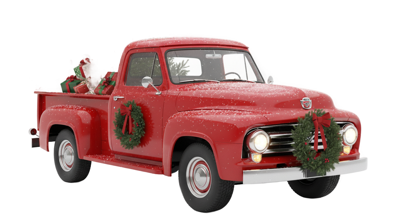 merry christmas red truck png PNG transparent background