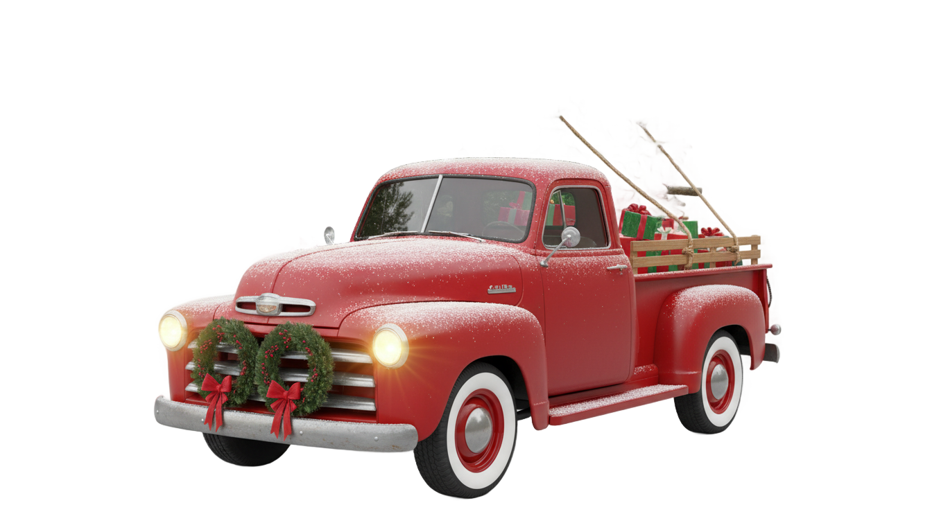 merry christmas red truck png PNG transparent background
