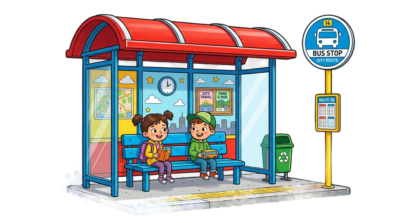 bus stop cartoon png PNG transparent background