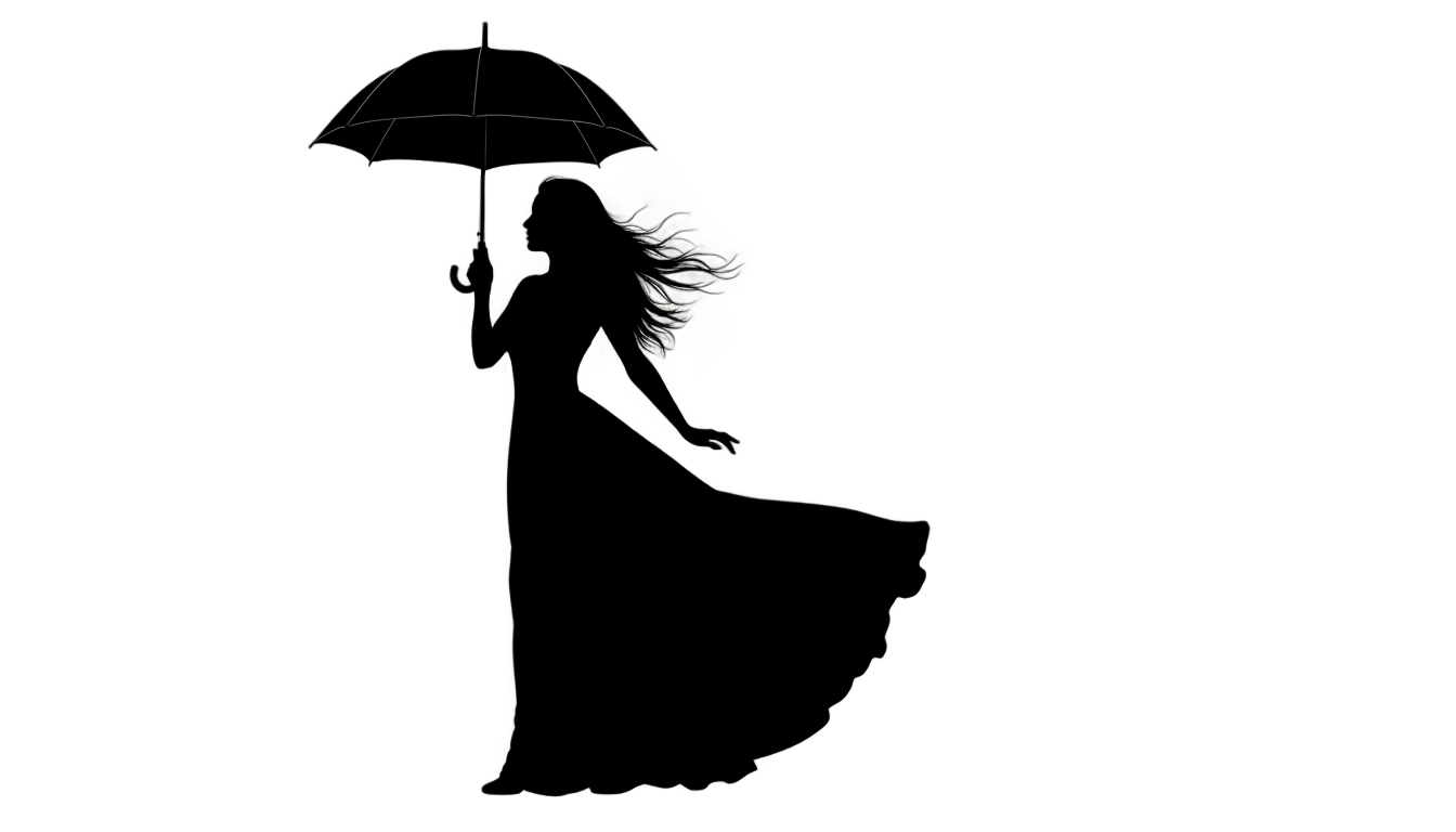 girl with umbrella silhouette png PNG transparent background